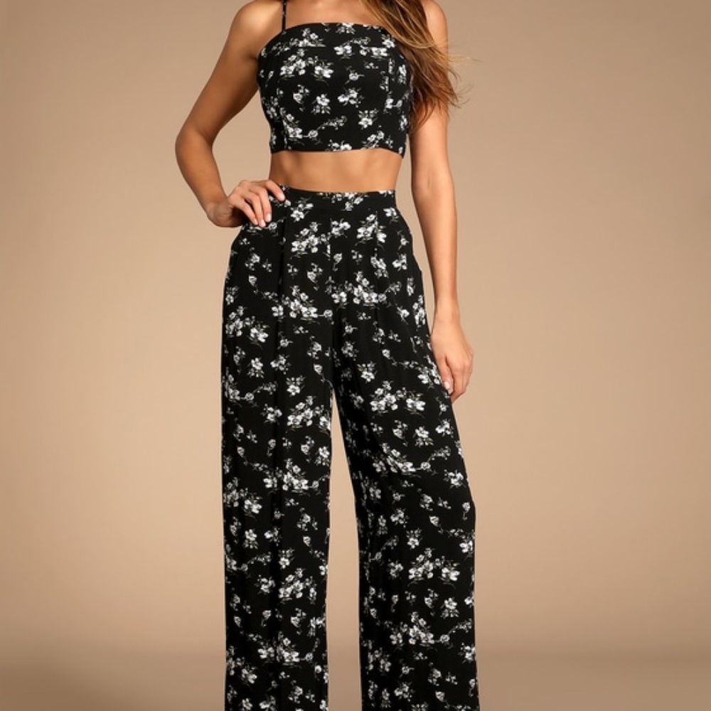 Lulus Coastal Living Black Floral Print Two-piece Jumpsuit - Size S